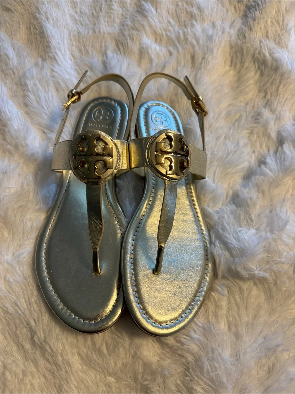 Tory Burch Metallic Gold Logo Thong Sandals